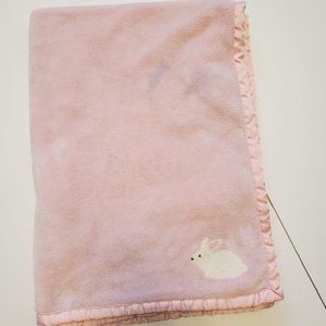 Carters Pink Baby Blanket White Bunny Rabbit Plush Satin Edge Fleece Cozy